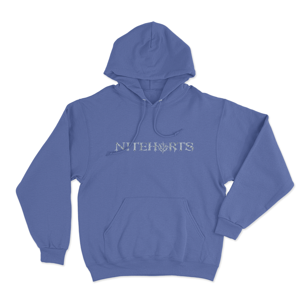 Niteharts Distressed Gothic Logo Unisex Hoodie Blue Niteharts Distressed Gothic Logo Unisex Hoodie Blue