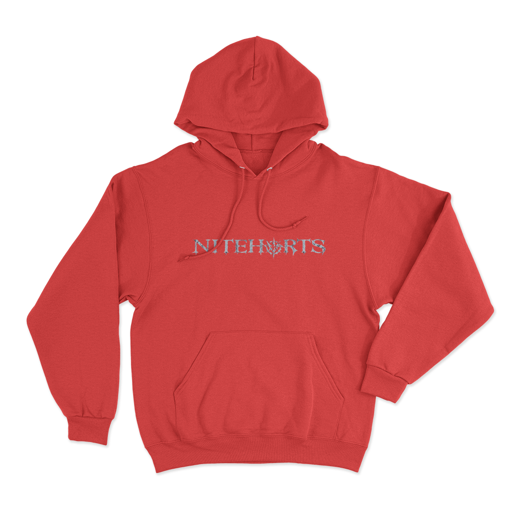 Niteharts Distressed Gothic Logo Unisex Hoodie Red Niteharts Distressed Gothic Logo Unisex Hoodie Red